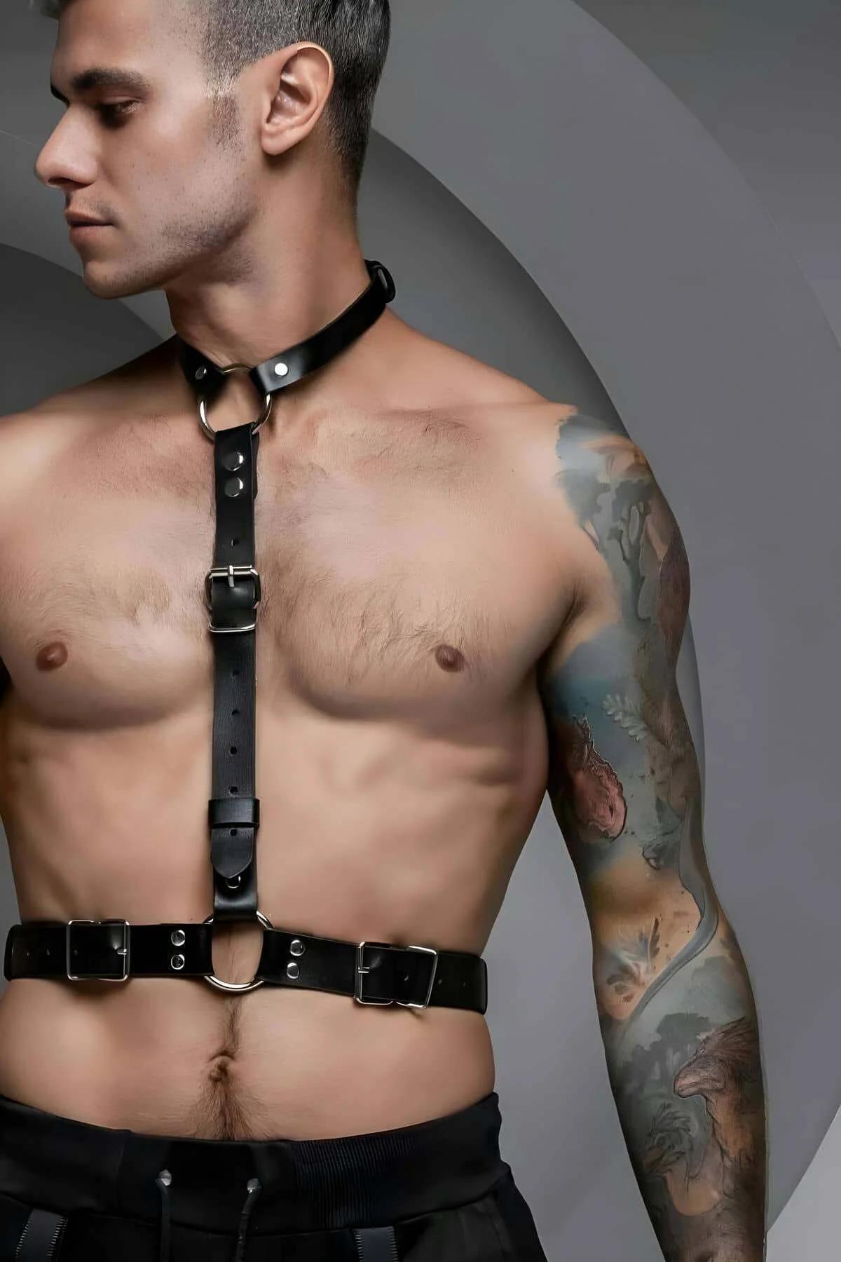 Adjustable Black Vegan Leather Body Harness with O-Ring Hardware