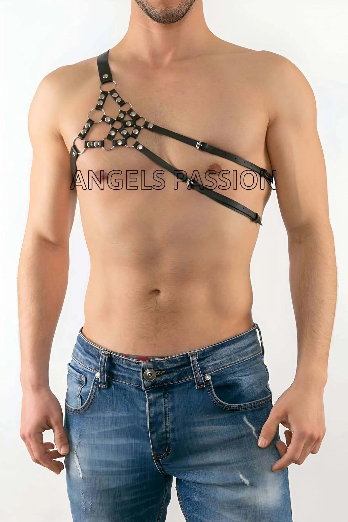 One Shoulder Studded Faux Leather Harness