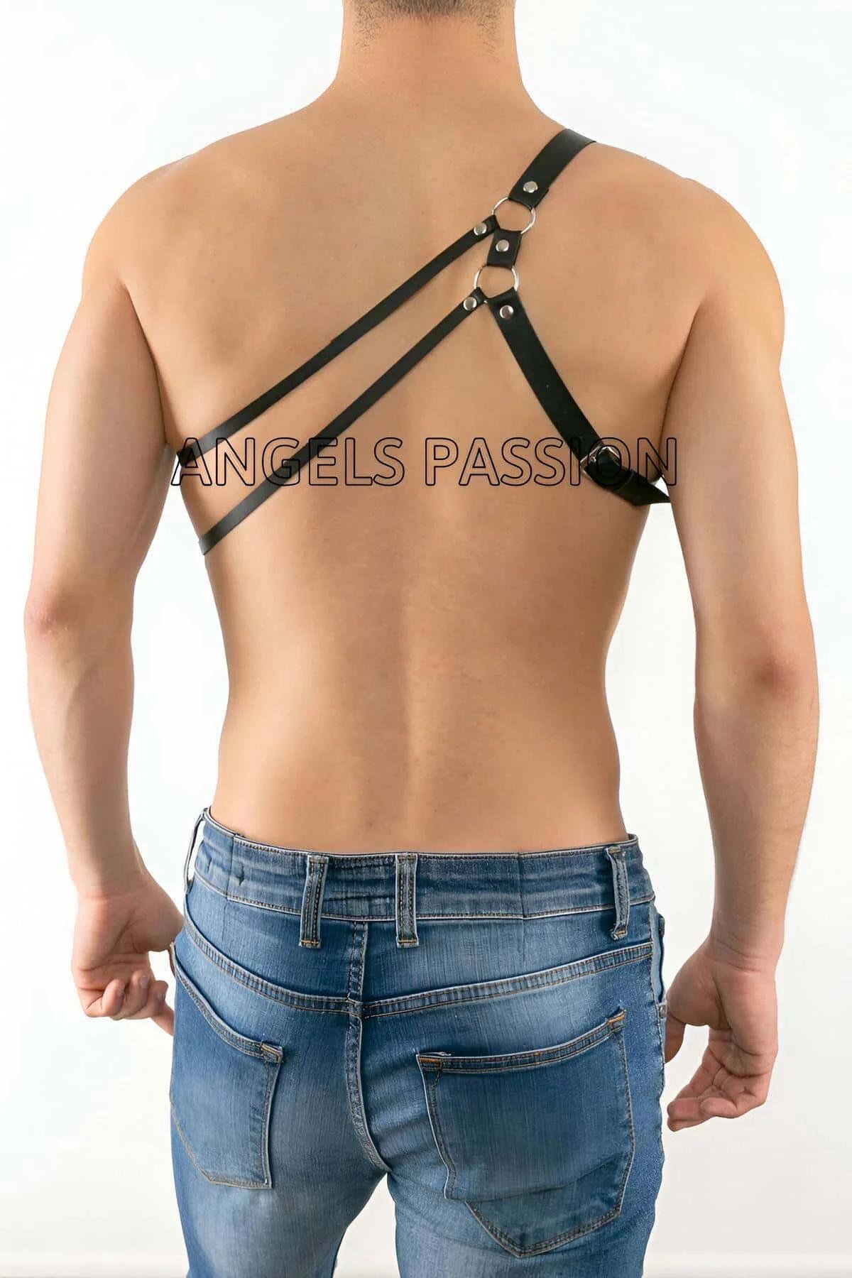 One Shoulder Studded Faux Leather Harness