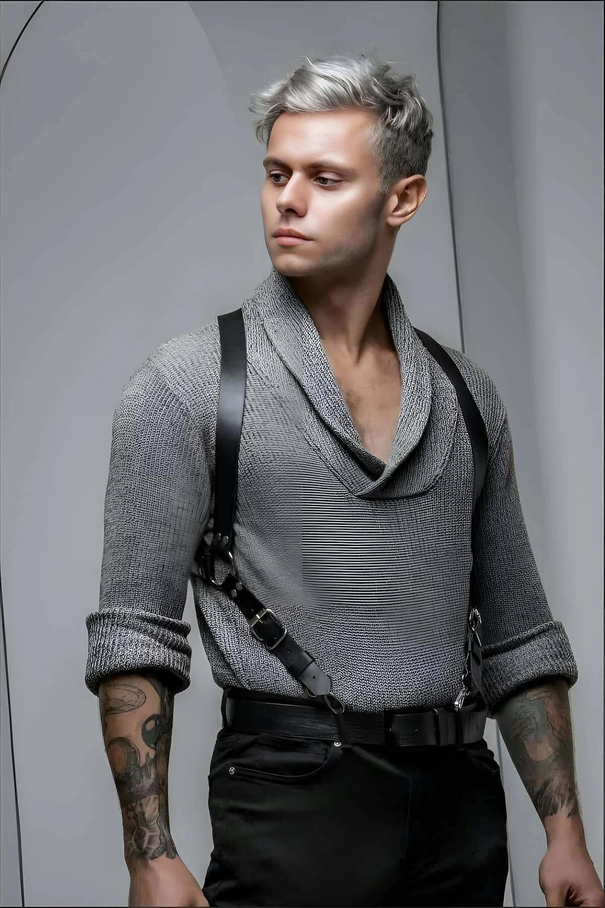 Adjustable Faux Leather Chest Harness with Metal Clasps