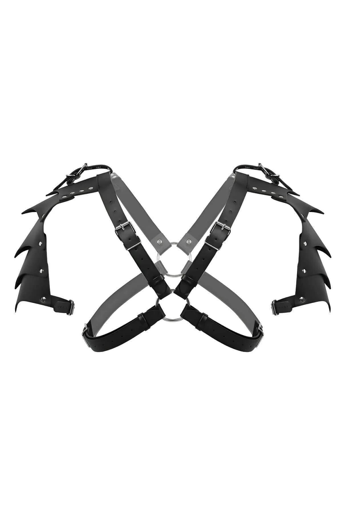 Black Faux Leather Shoulder Harness with O-Ring