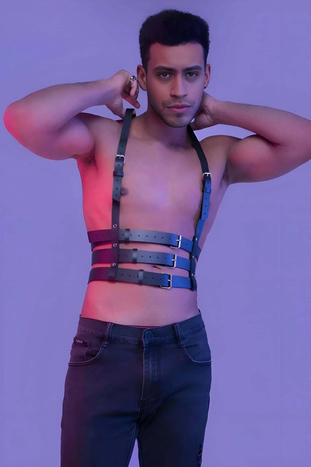 Black Faux Leather Multi-Strap Body Harness