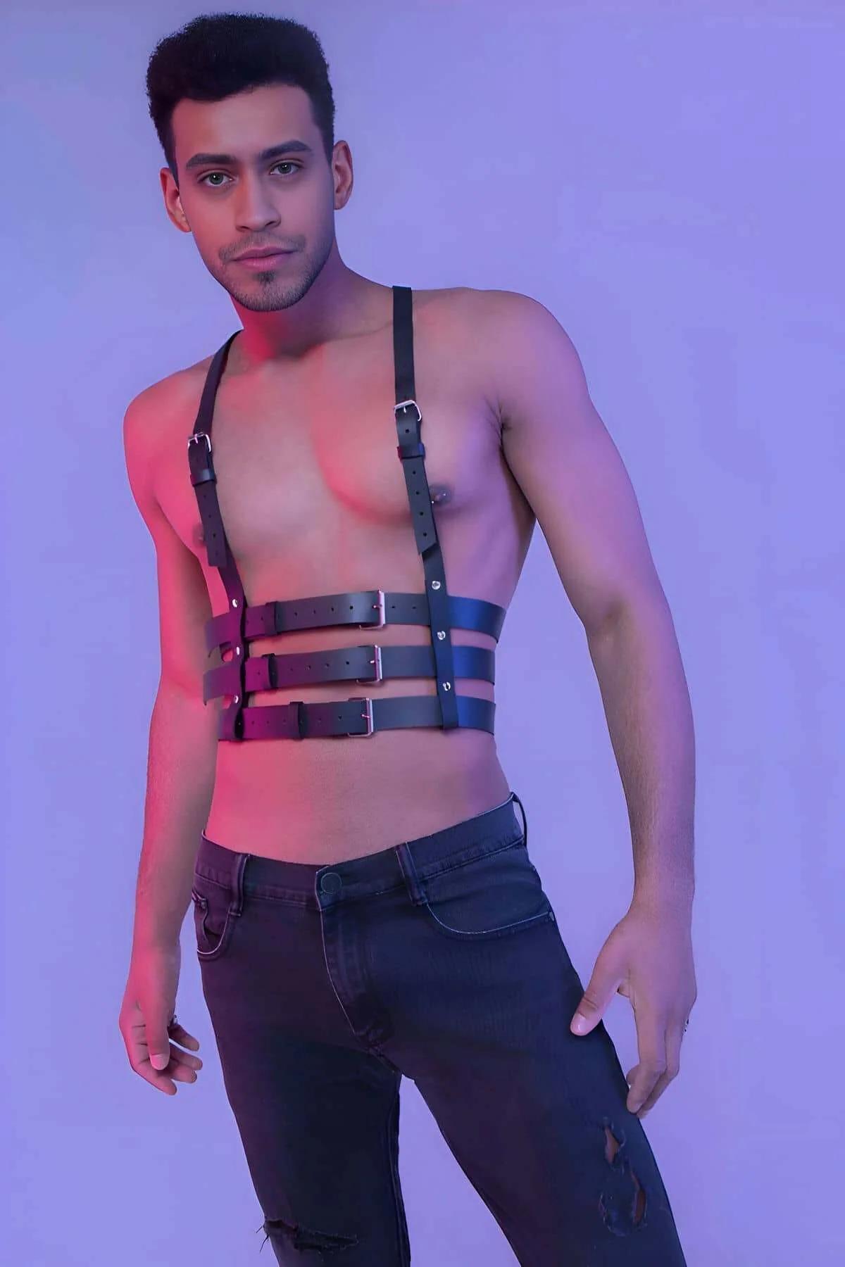 Black Faux Leather Multi-Strap Body Harness