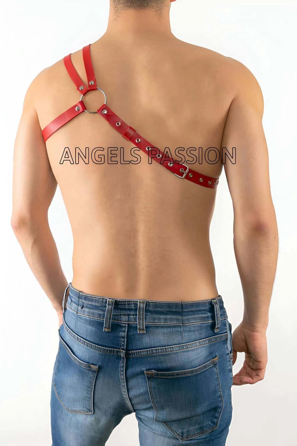Red Single Shoulder Faux Leather Chest Harness