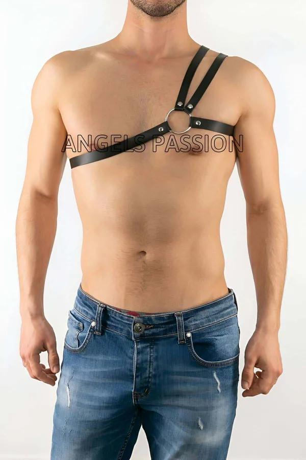Asymmetric Faux Leather Chest Harness with O-Ring