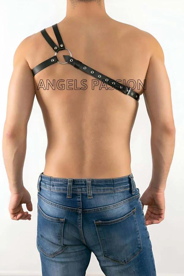 Asymmetric Faux Leather Chest Harness with O-Ring