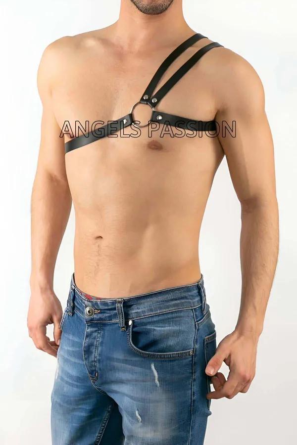 Asymmetric Faux Leather Chest Harness with O-Ring