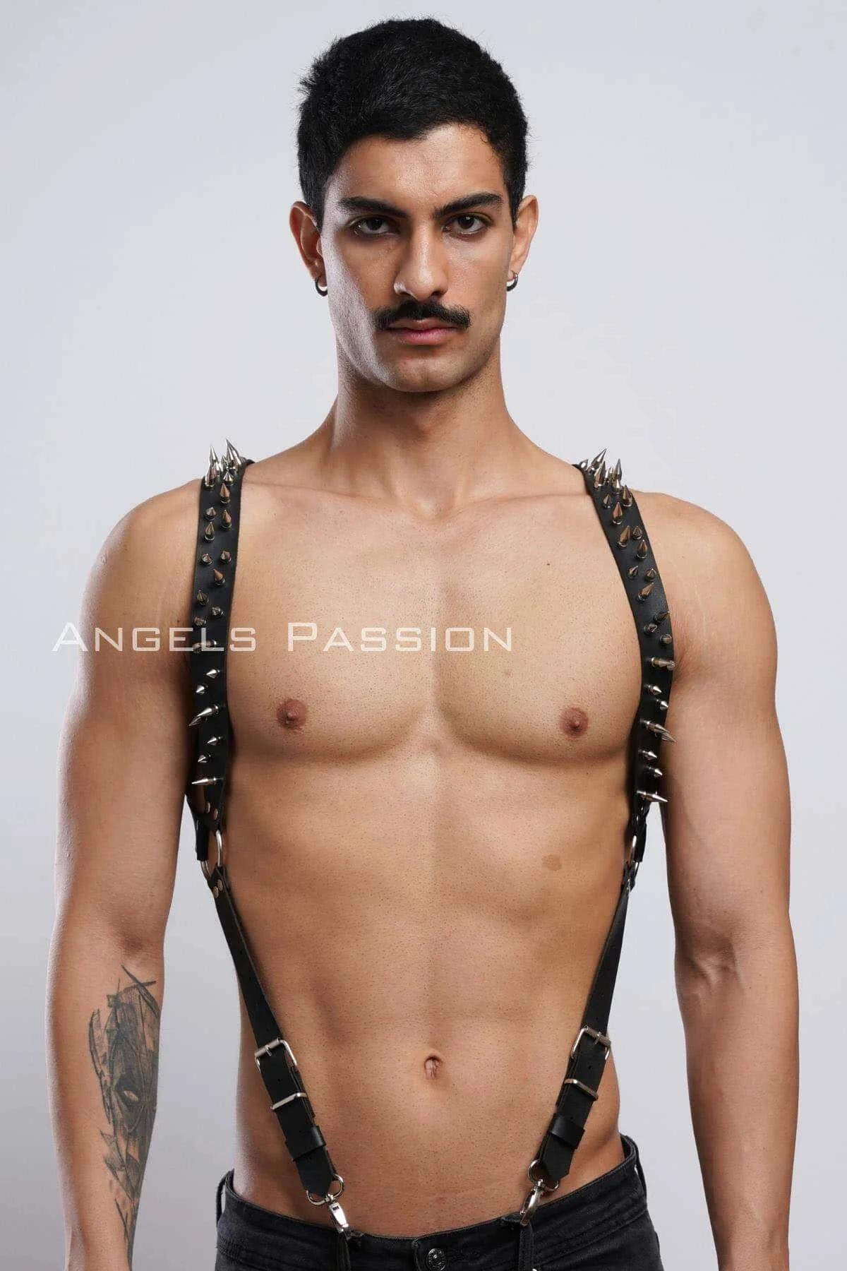 Spiked Faux Leather Body Harness with O-Rings