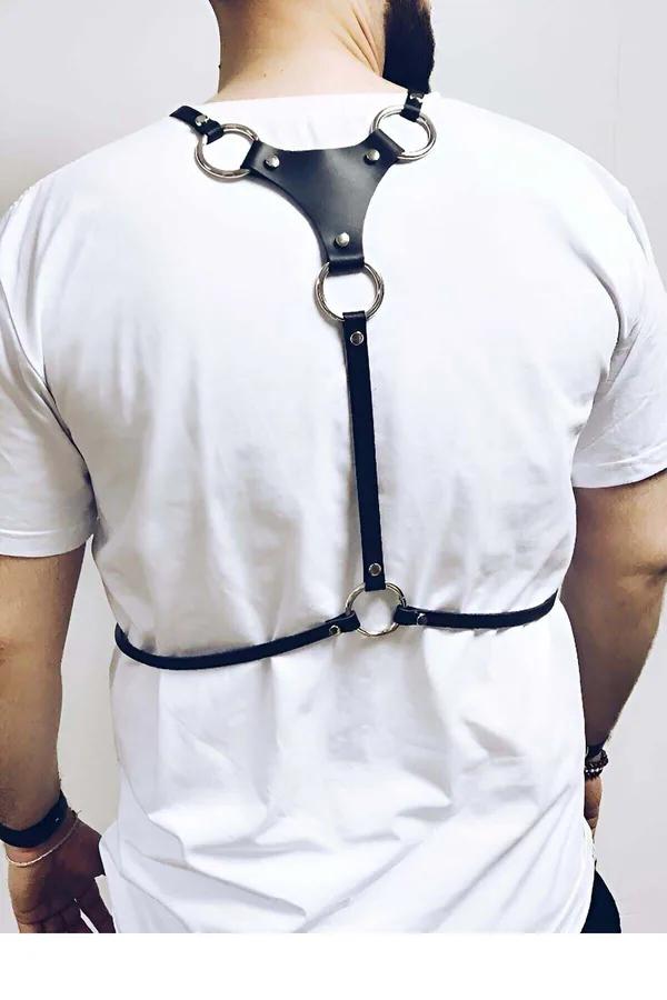 Chest Harness with Studded Plate and Detachable Chains