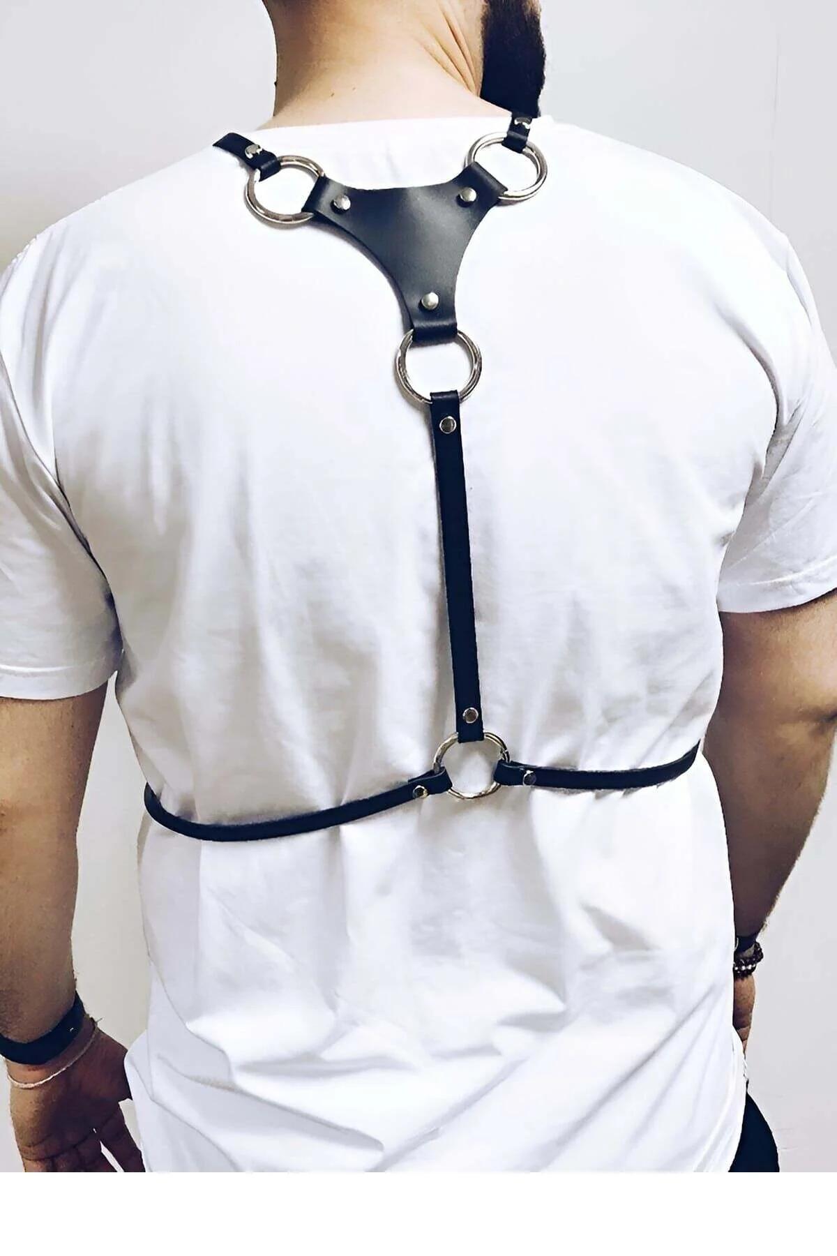 Chest Harness with Studded Plate and Detachable Chains