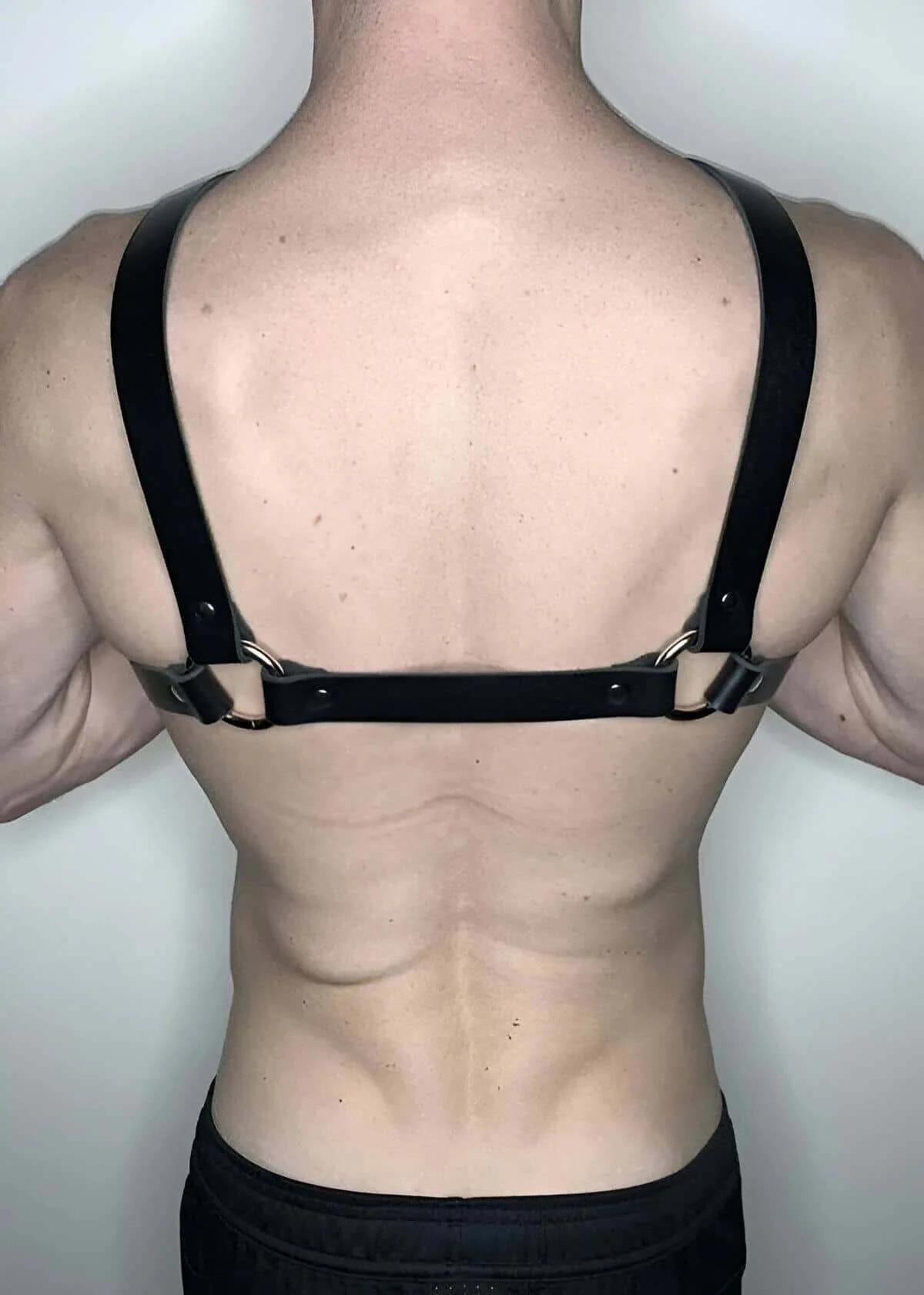 Adjustable Black Faux Leather Chest Harness with O-Rings