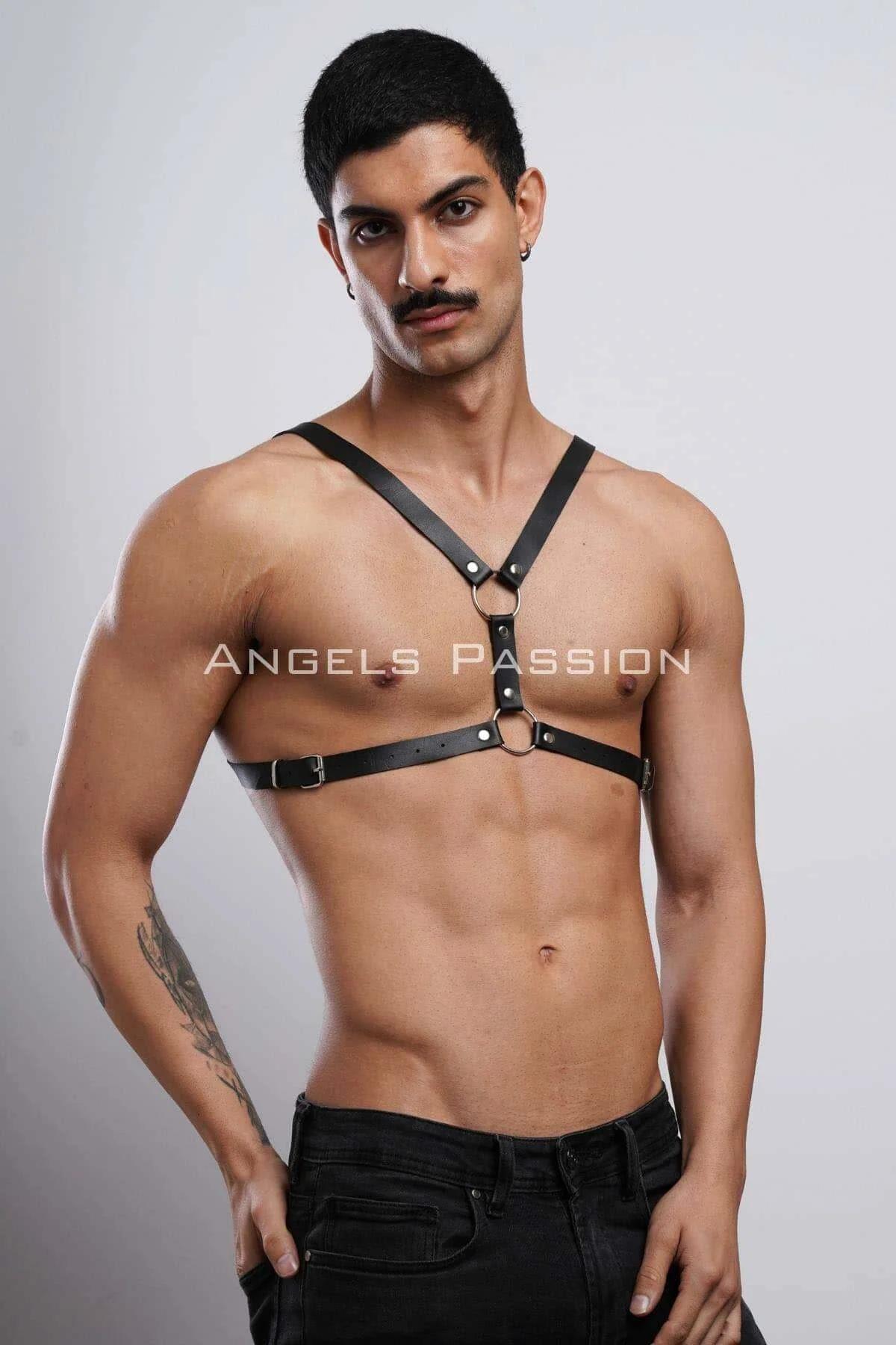 Adjustable Faux Leather Chest Harness with O-Rings
