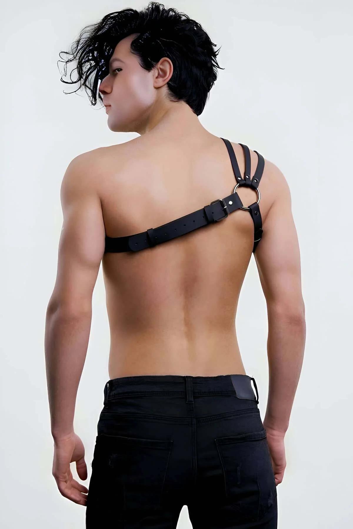 Asymmetrical Faux Leather Chest Harness with O-Ring