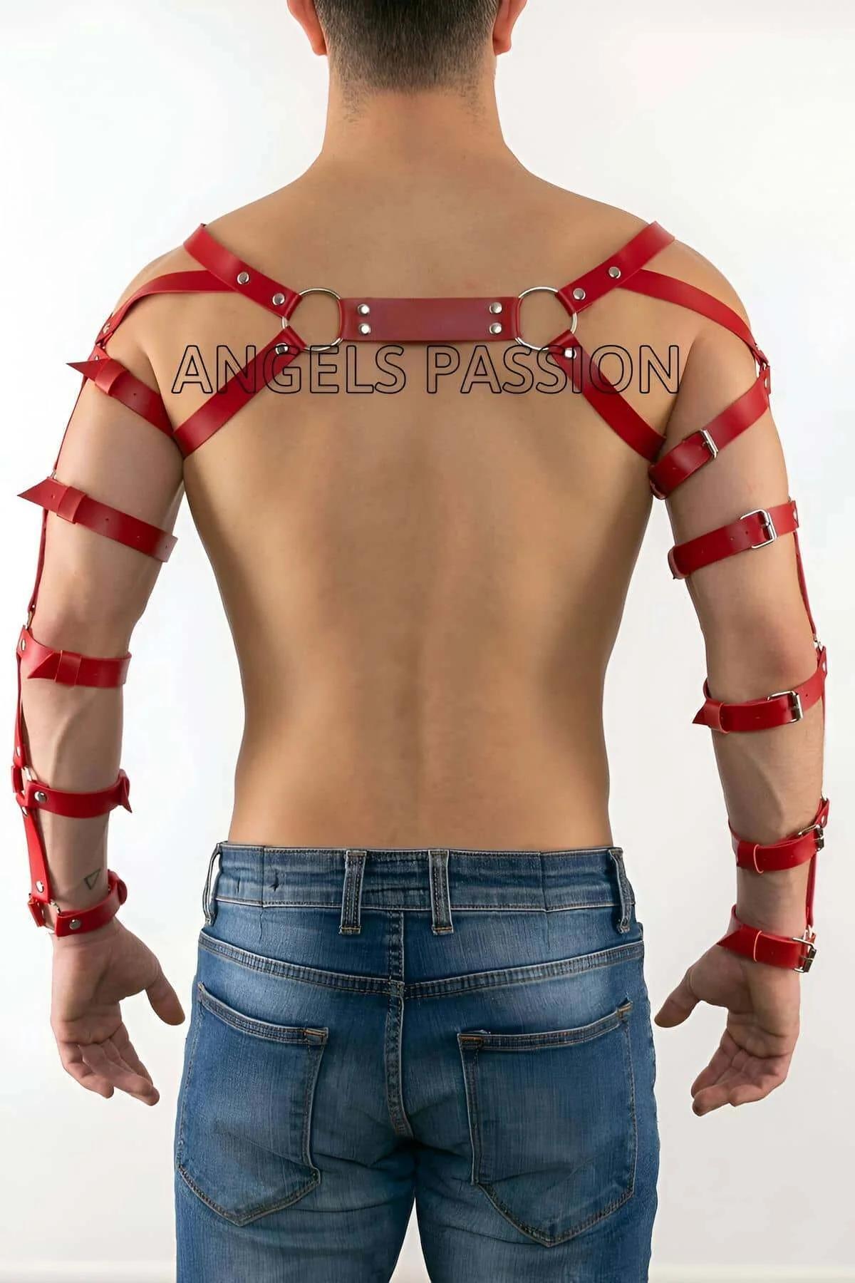 Red Faux Leather Arm & Chest Harness Set