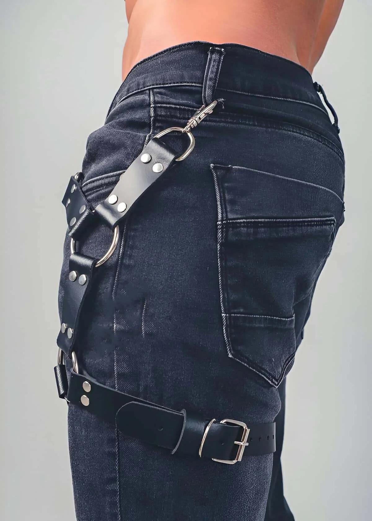 Black Faux Leather Thigh Harness with Adjustable O-Rings