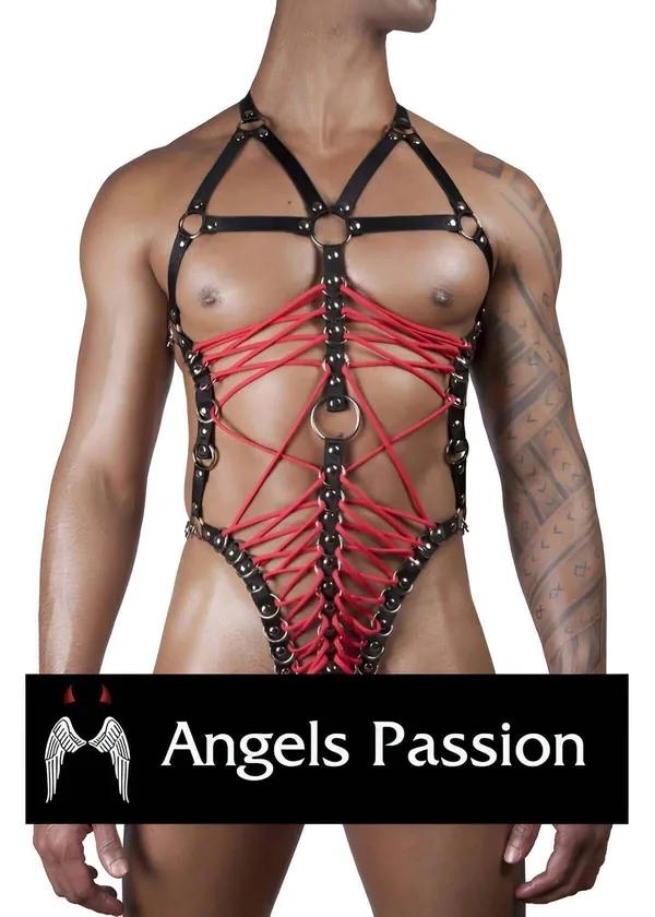 Full Body Harness with Red Cord Lacing & O-Rings