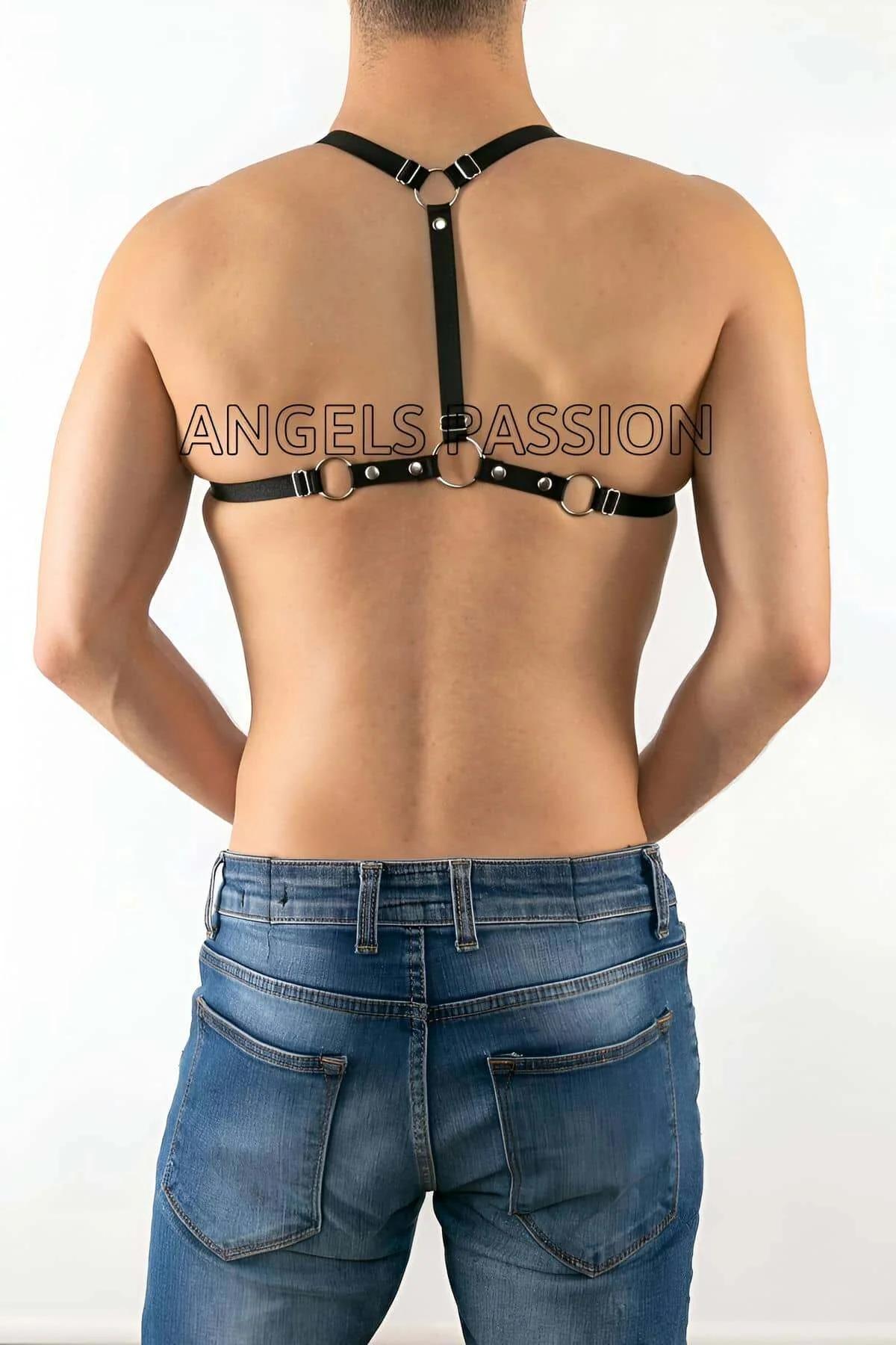 Strappy Faux Leather Harness with Red Lacing Detail