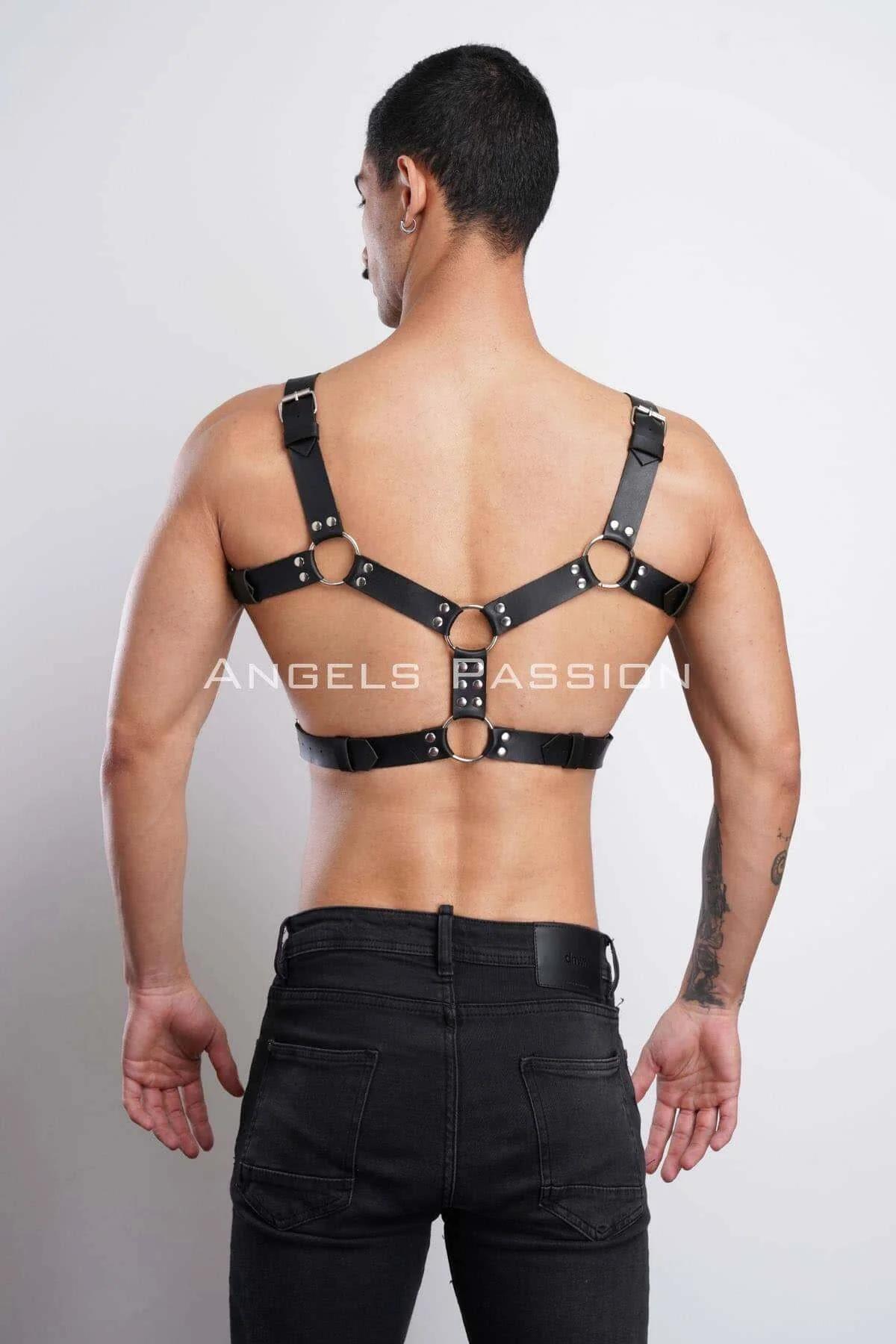 Studded Faux Leather Chest Harness with O-Rings