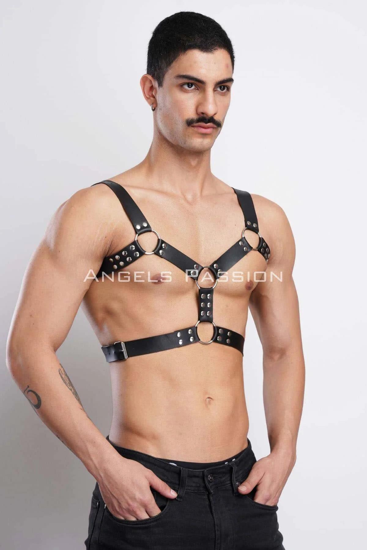 Studded Faux Leather Chest Harness with O-Rings