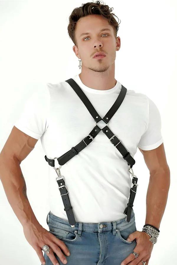 Adjustable Faux Leather Suspender Harness