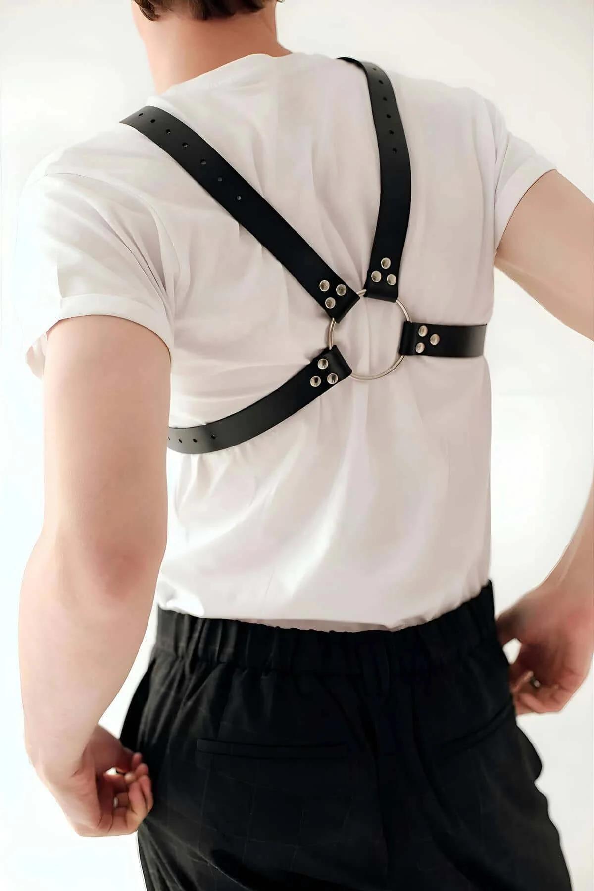 Faux Leather Chest Harness with Chain Detail