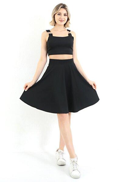 Black Crop Top with O-Ring Shoulder Straps Front View