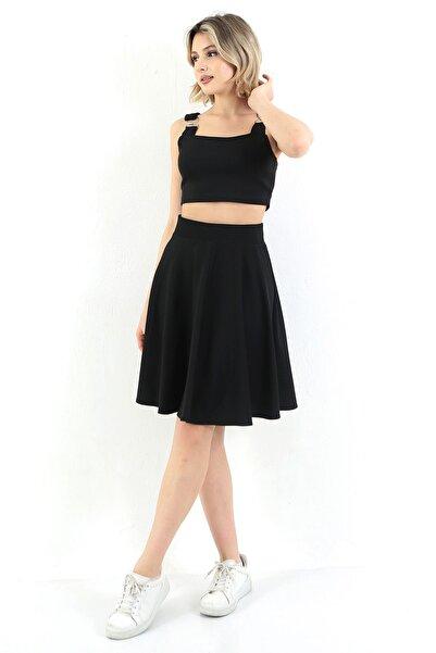 Black Crop Top with O-Ring Shoulder Straps Front View