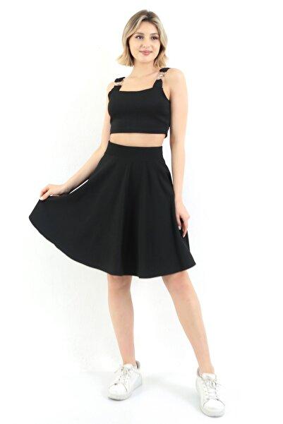 Black Crop Top with O-Ring Shoulder Straps Front View