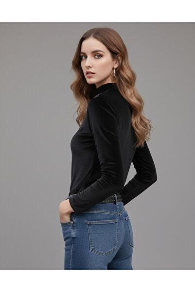 Siyah Kadife Balıkçı Yakalı Body Slim Fit Trend & Şık Tasarım