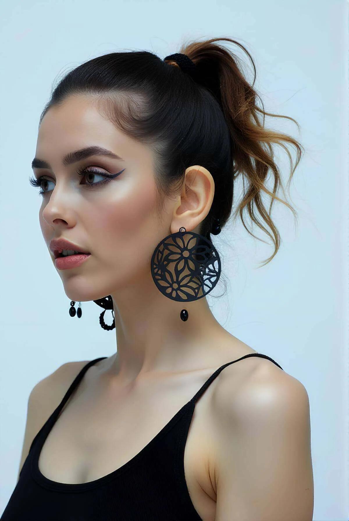 Floral Laser Cut Faux Leather Drop Earrings