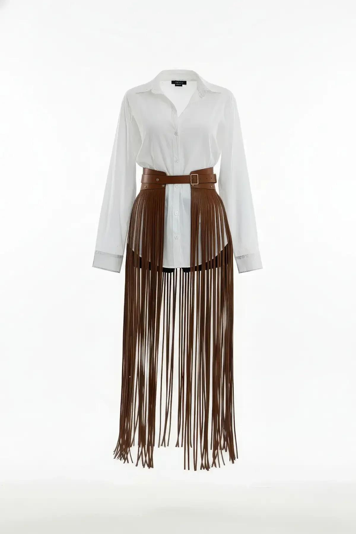 Brown Fringe Tassel Belt Harness Skirt Overlay