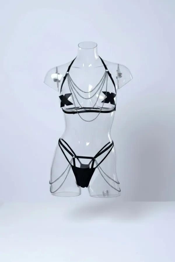 Faux Leather Harness Set with Chain Draping
