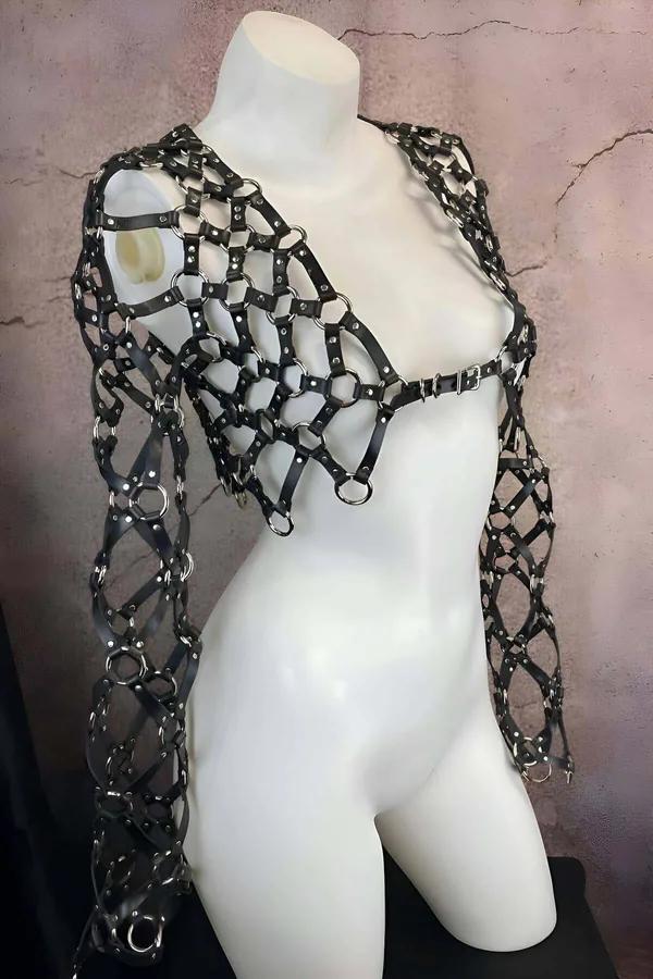 Full Body Harness with Mesh Sleeves and Rings