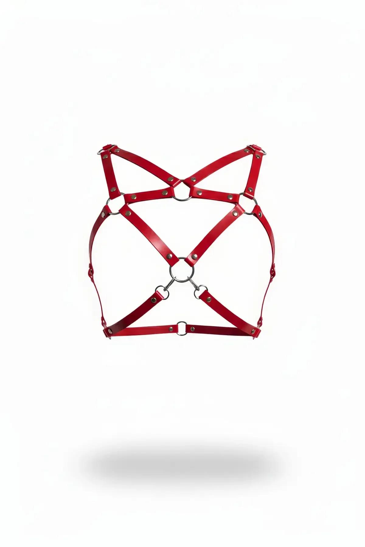 Red Faux Leather Chest Harness with X-Strap Design