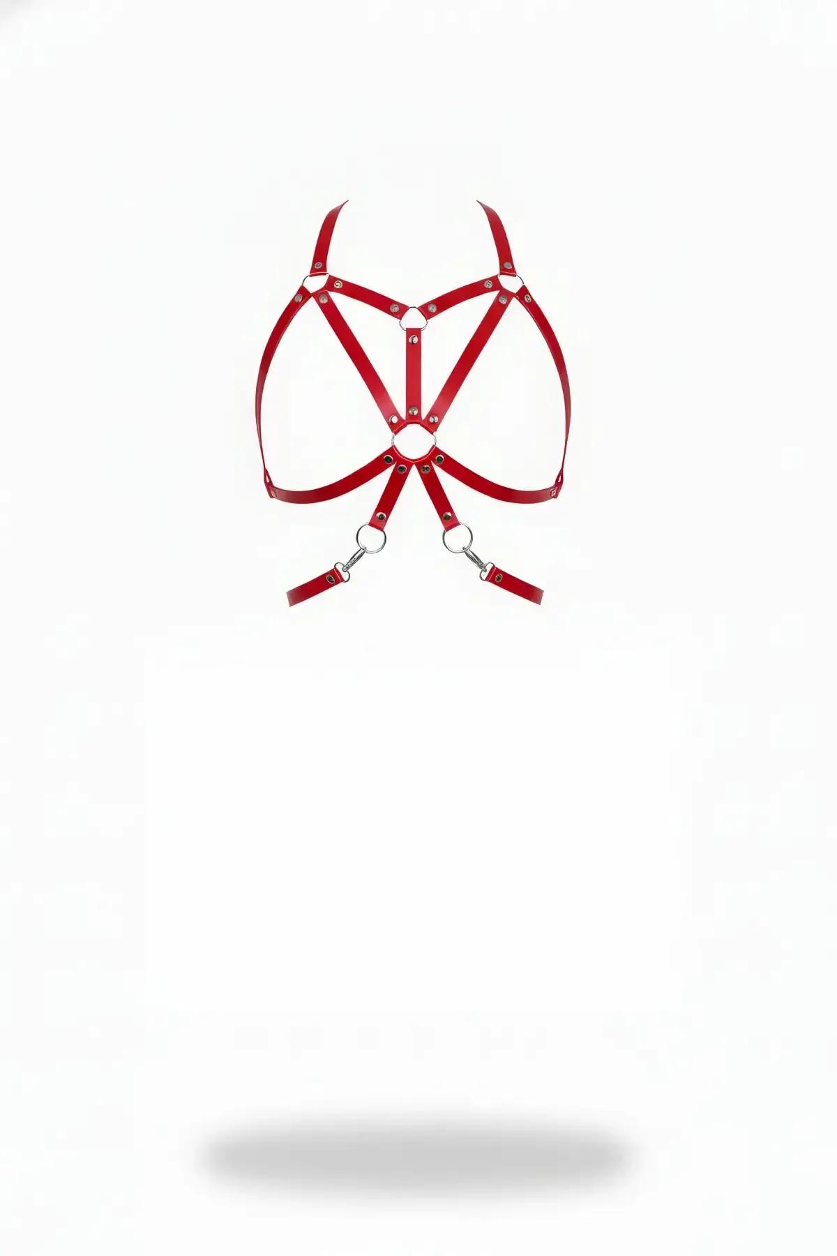Caged Faux Leather Harness Bra with Multi O-Ring Detail