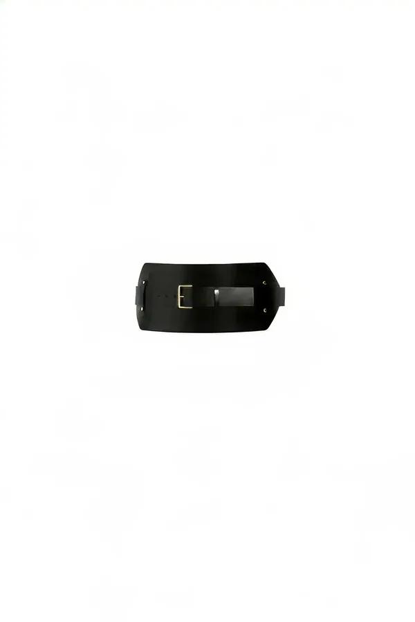 Wide Structured Faux Leather Waist Belt with Gold Buckle