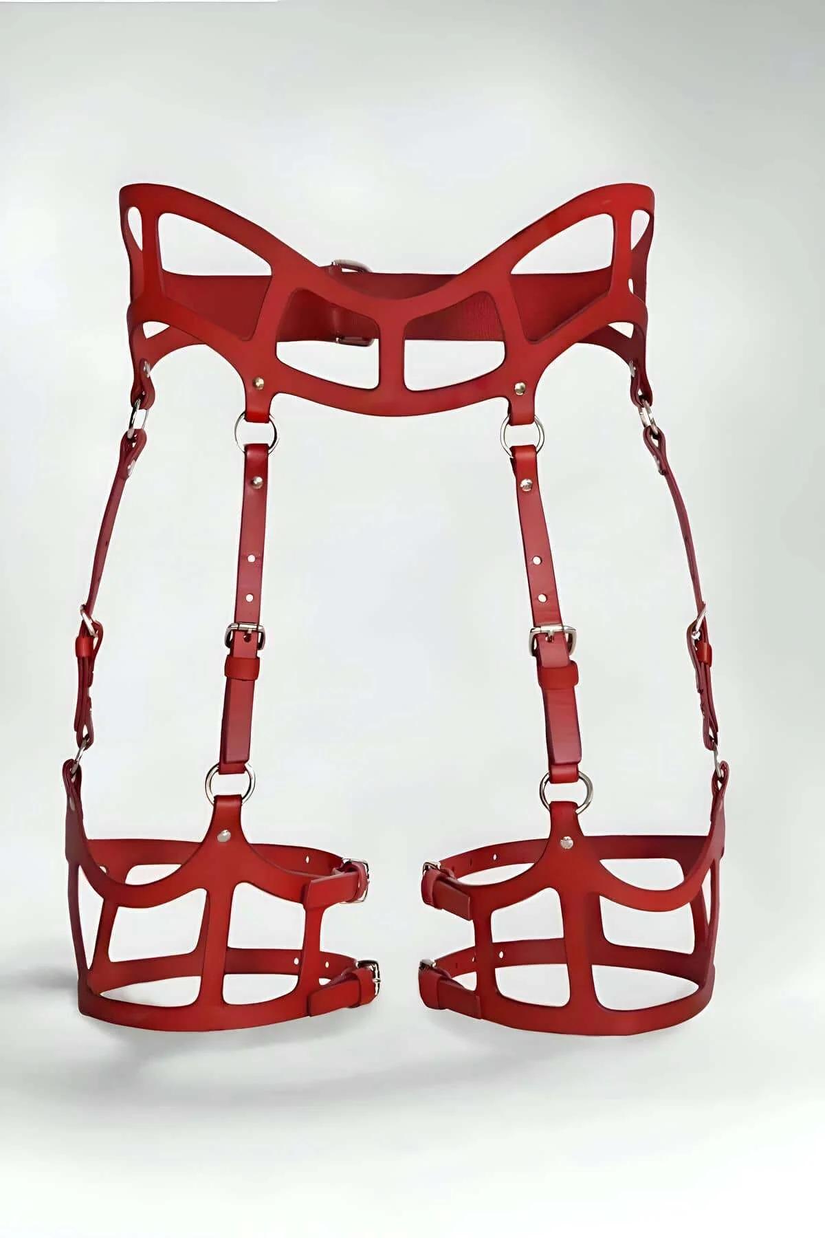 Red Waist & Thigh Adjustable Faux Leather Garter Harness