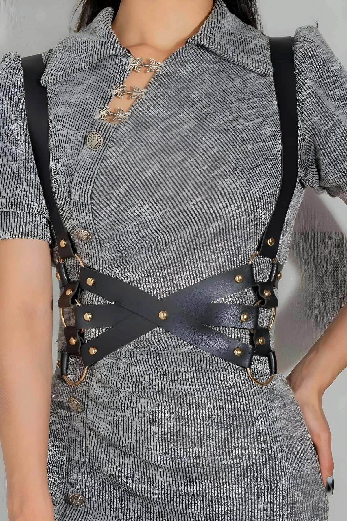 X-Straps Faux Leather Body Harness with O-Ring Details