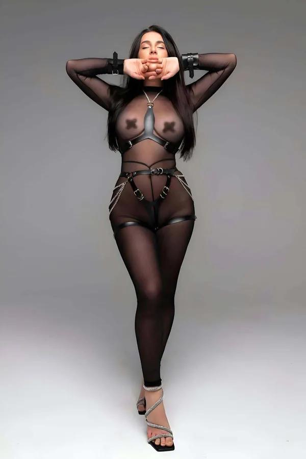 Faux Leather Full Body Harness Set with Cuffs
