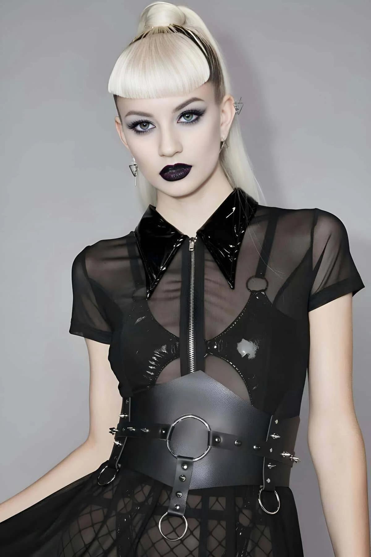 Spiked Faux Leather O-Ring Waist & Chest Harness