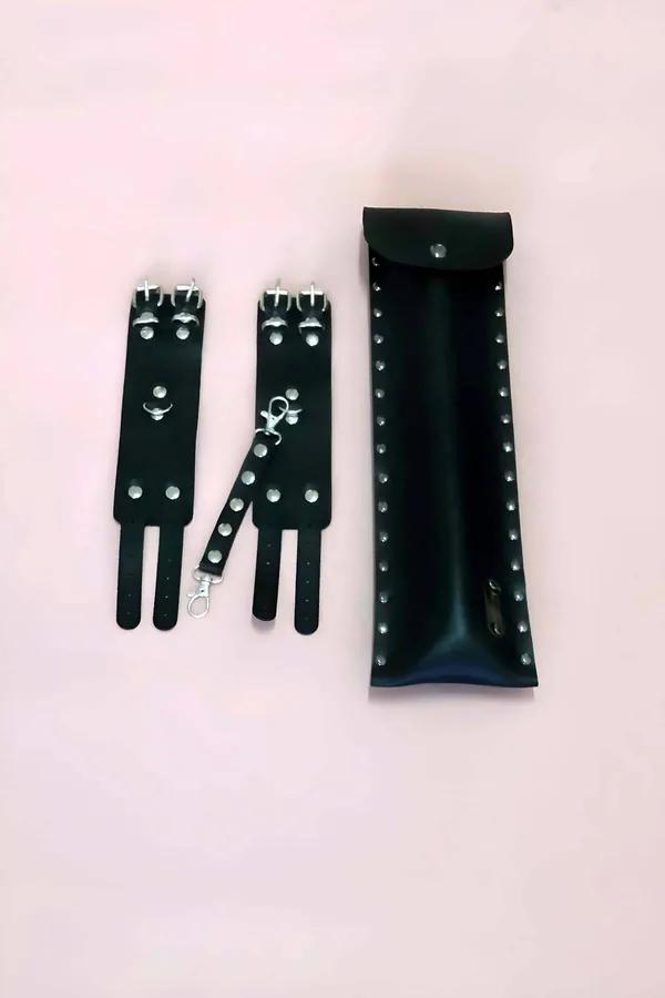 Faux Leather Handcuffs & Whip Set with Storage Case