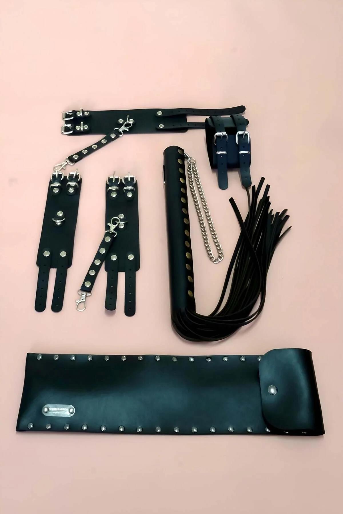 Faux Leather Bondage Set with Clamps, Whip & Holster