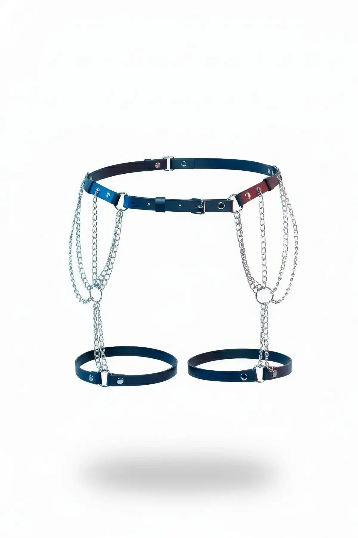Faux Leather Waist Chain Harness with Detachable Leg Garters