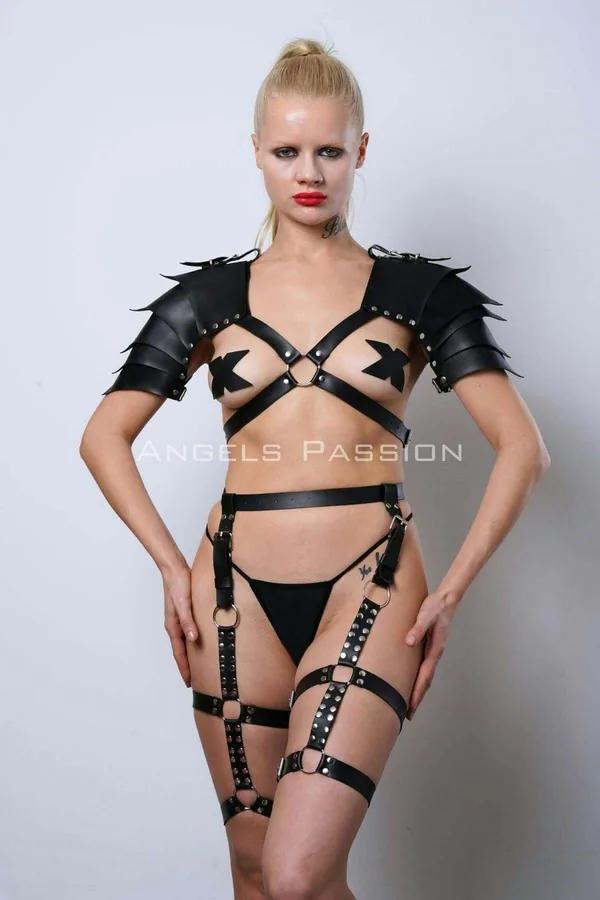 Warrior-Inspired Faux Leather Body Harness Set