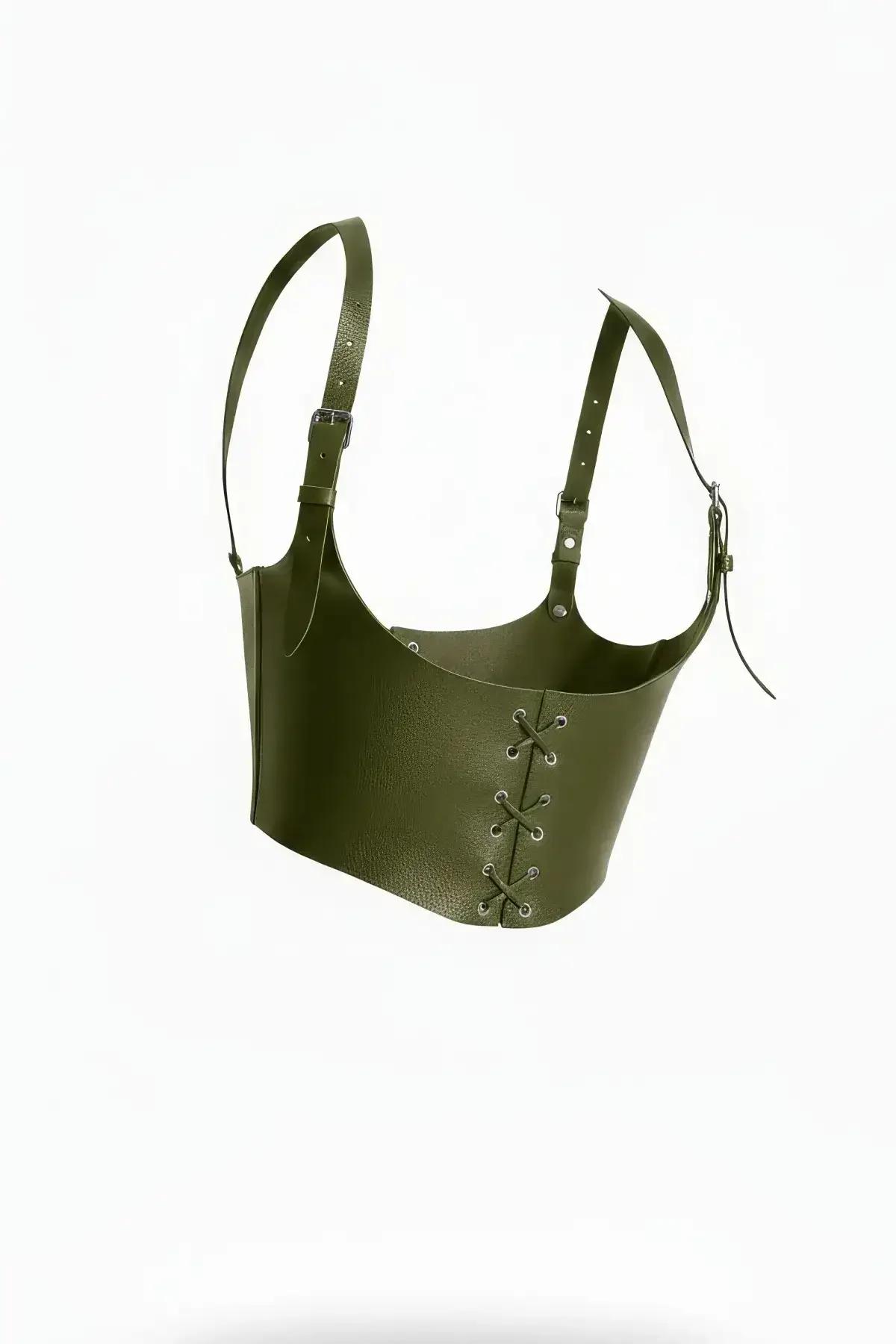 Faux Leather Corset Harness Top with Lace-Up Front