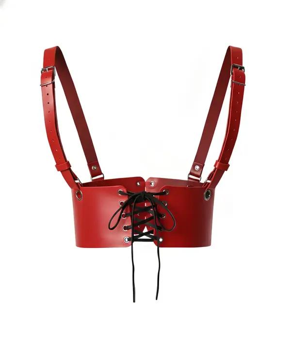 Red Faux Leather Underbust Harness with Lace-Up Front
