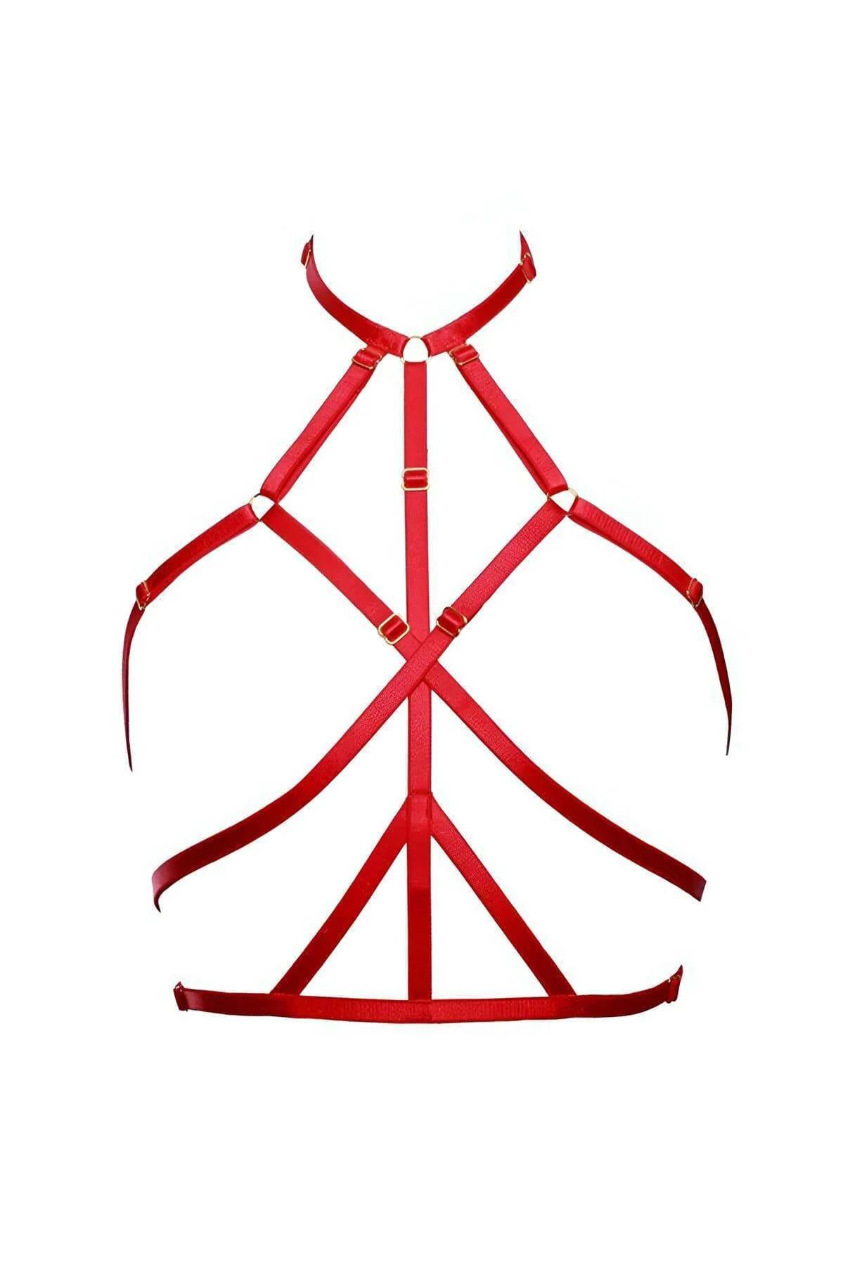 Red Strappy Body Harness with Halter Neck Detail