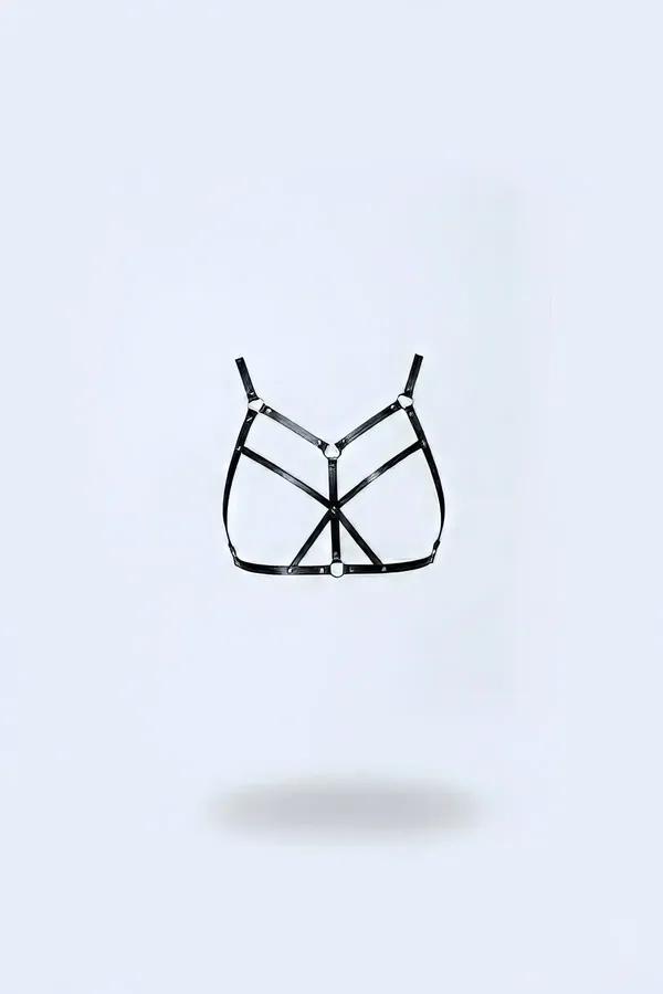 Faux Leather Chest Harness with Geometric Strappy Design