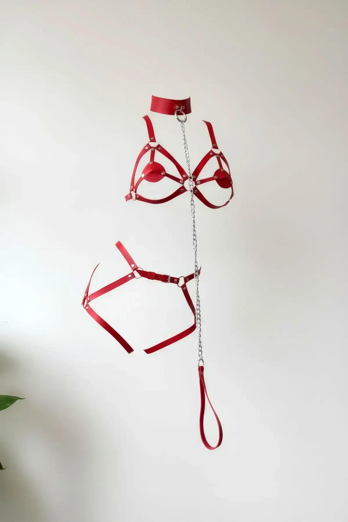Full Body Harness Set with Choker & Detachable Chain Leash