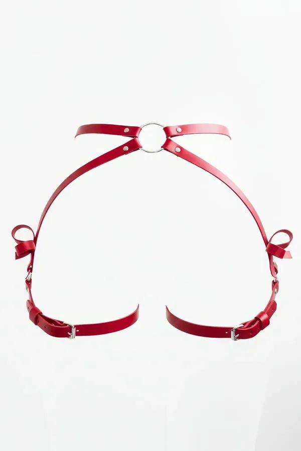 Faux Leather Thigh Harness with O-Ring and Bows